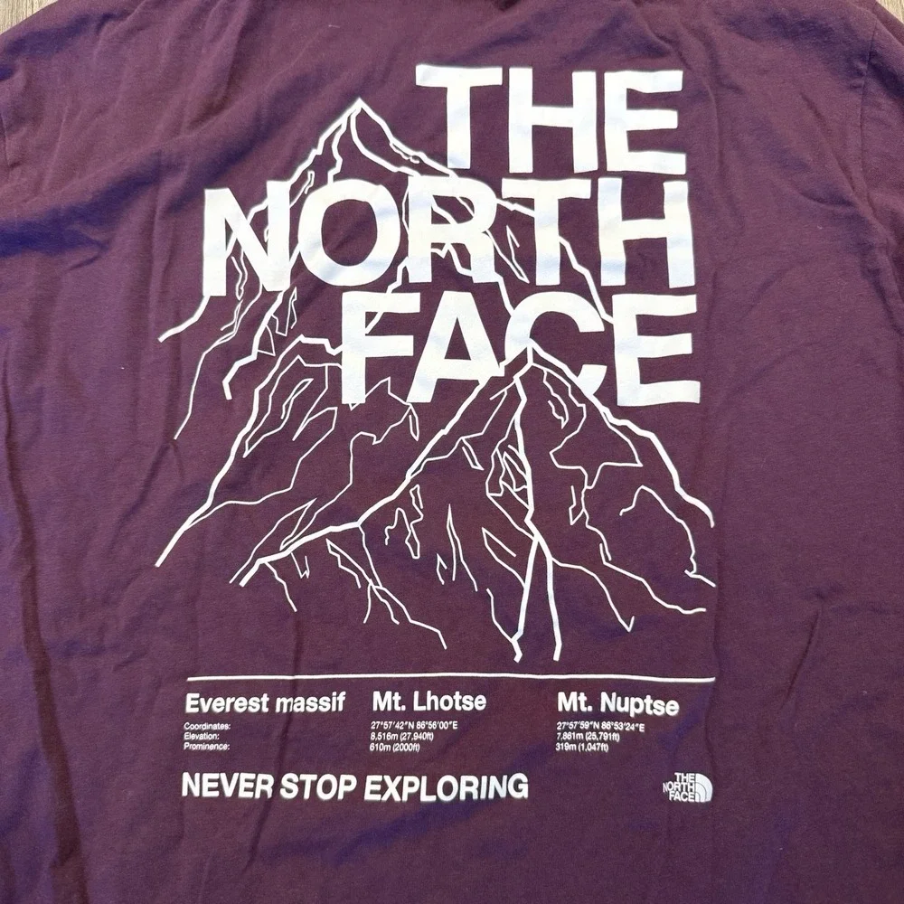 North Face Mens Medium Mountain Graphic Long Sleeve Shirt Purple